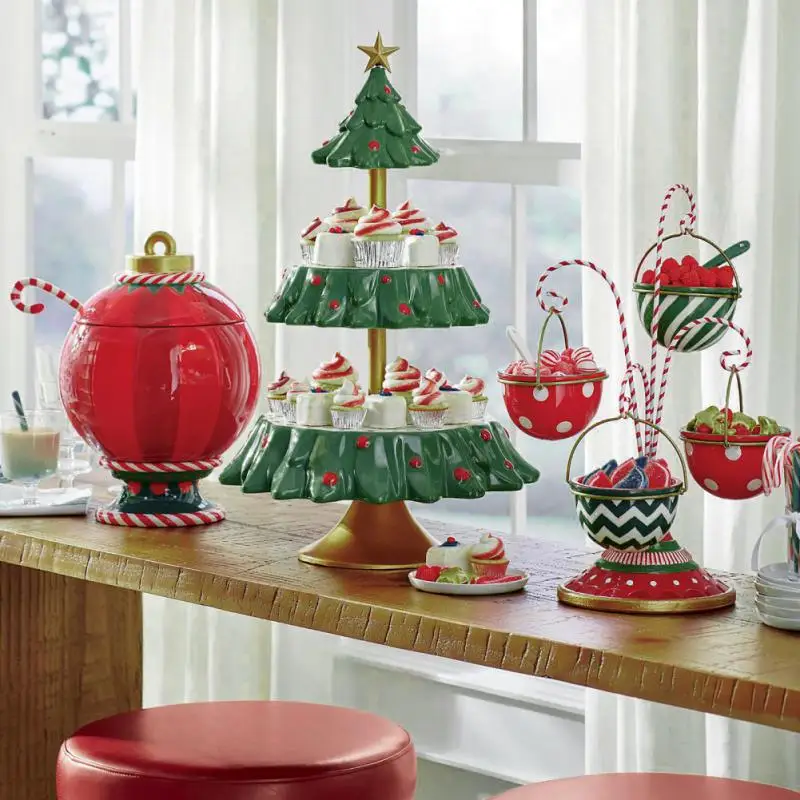

Подставка для закусок, 2 яруса, поднос для сервировки кексов, конфет, чаши, рождественские украшения для стола