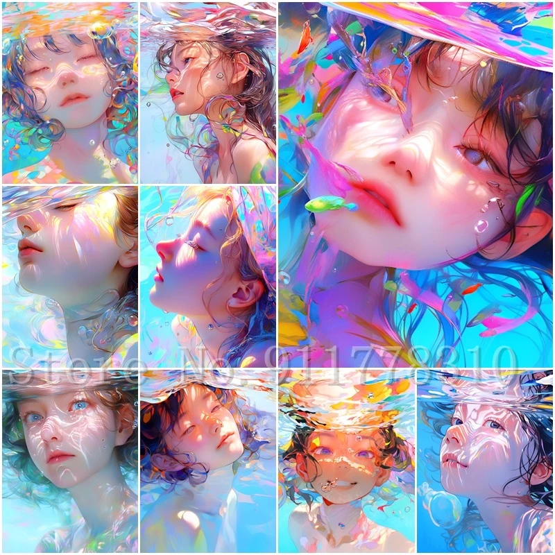 

Cartoon Girl Diamond Painting Portrait 5D Mosaic Artistic and Beautiful Colorful Figures Full Diamond Embroidery Kit Home Decor