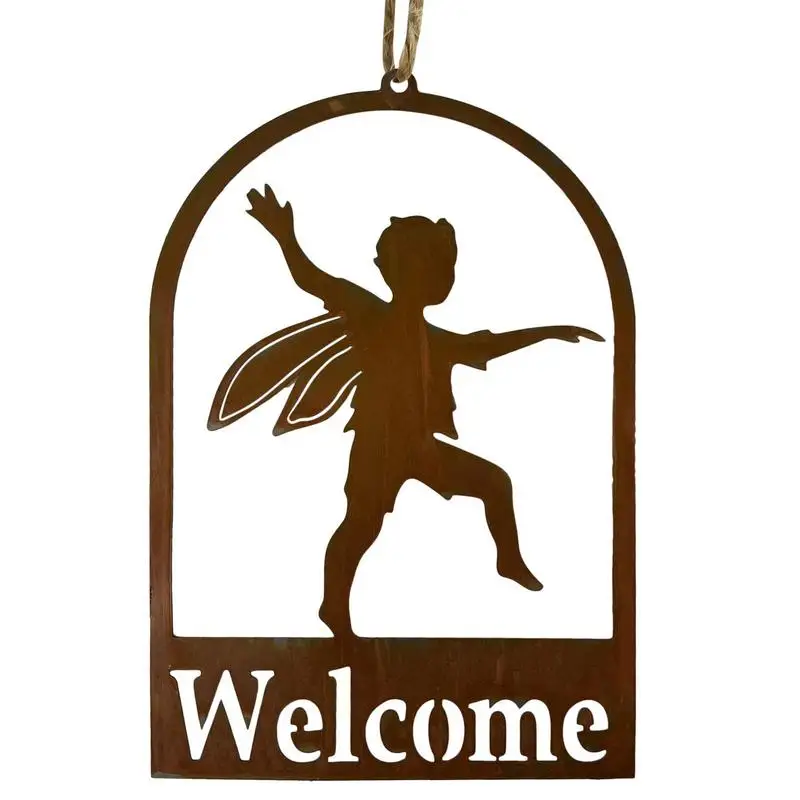 

Welcome Metal Sign With Metal Angel Boy Front Door Welcome Sign Hang Welcome Cutout Letters Decorative Hang Ornaments For Home