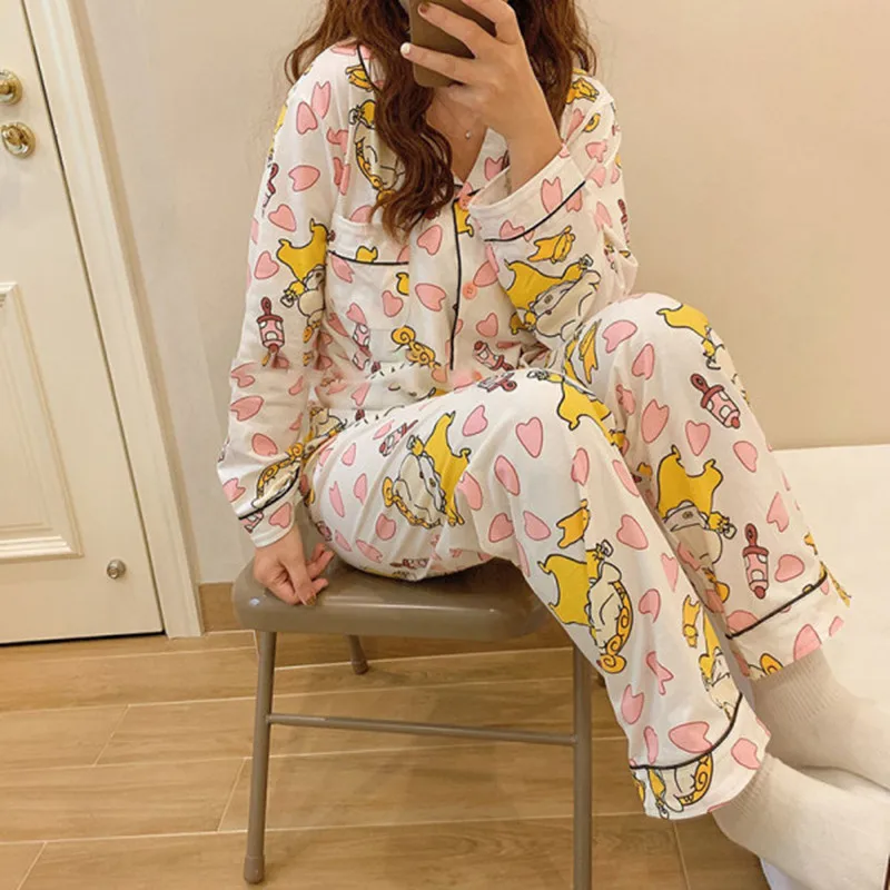 Pink Pajamas for Girls Women Sweet Homesuit Japan Cute Pyjama Sailor pattern Sin Chanv Nightwear Casual Long Sleeves Spring Cozy