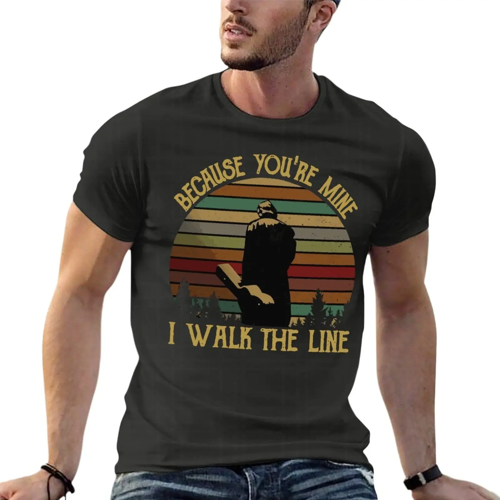 

Johnny Cash Because You'Re Mine I Walk The Line Oversize T-Shirt Branded Mens Clothing Short Sleeve Streetwear Big Size Top Tee