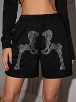 rhinestone skeleton pattern shorts