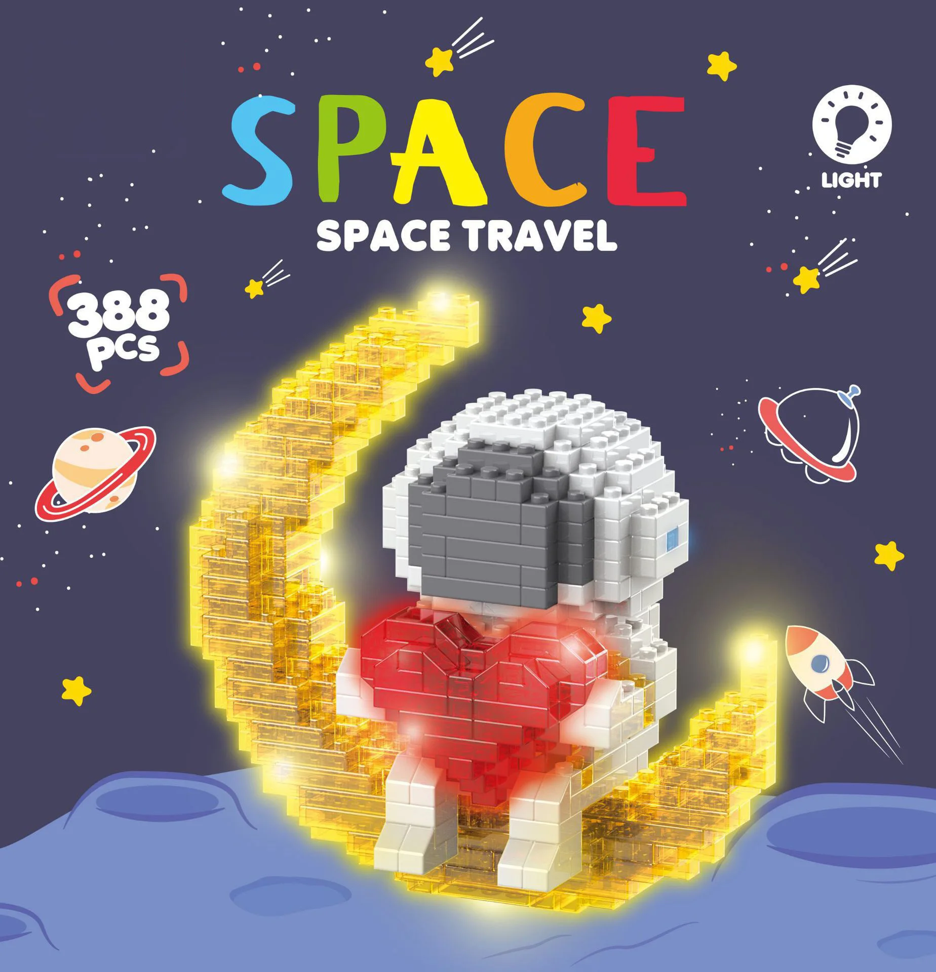 

Toys Figure Astronaut Building Blocks Model Space Travel Man Moon Light Rose DIY Assembly Kids Children Love Gift Decorations