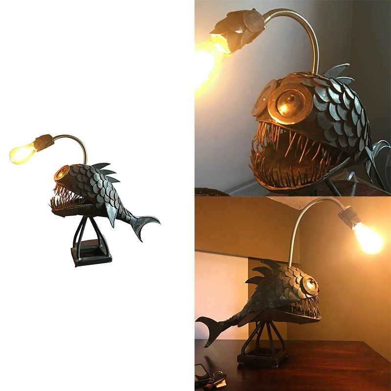 

New Angler Fish Lamp USB Rechargeable Desktop Metal Light Handmade Craft Home Living Room Decoration