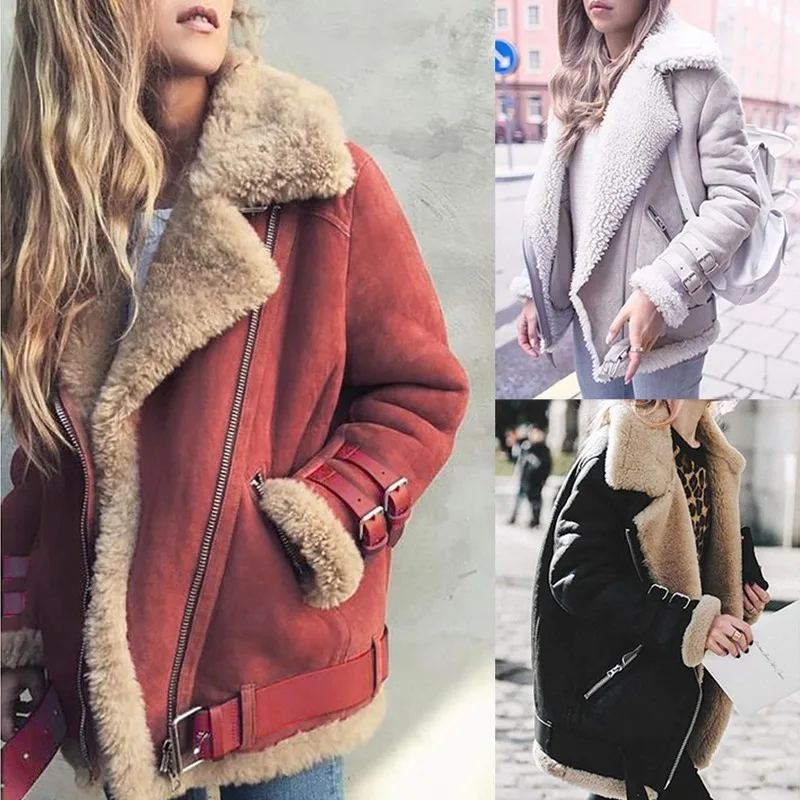 Woman Suede Leather Jacket Casual Thick Warm Lamb Wool Ladies Loose Jacket Vintage Clothes 2021 New Autumn and Winter
