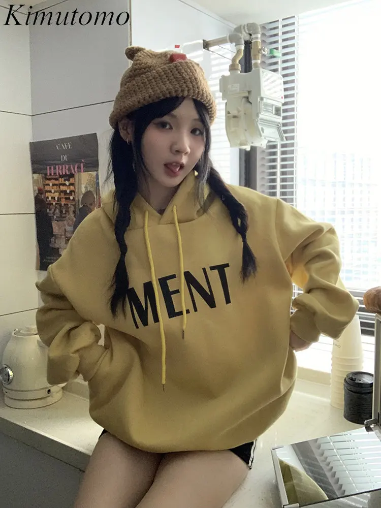 

Kimutomo повседневные Простые свободные женские толстовки с буквенным принтом винтажные контрастные с длинными рукавами универсальные толсто...