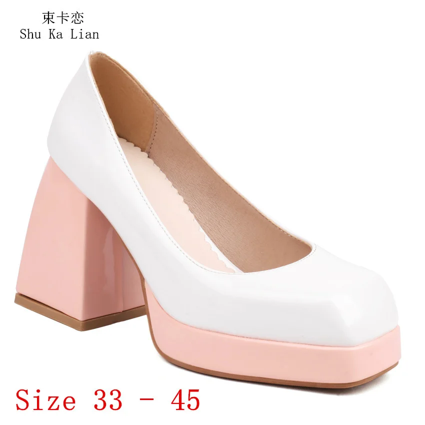 

Женские туфли на высоком каблуке 9 см, туфли-лодочки на платформе, туфли-гладиаторы на высоком каблуке для вечеринки и свадьбы, женская маленькая искусственная кожа 33 - 45