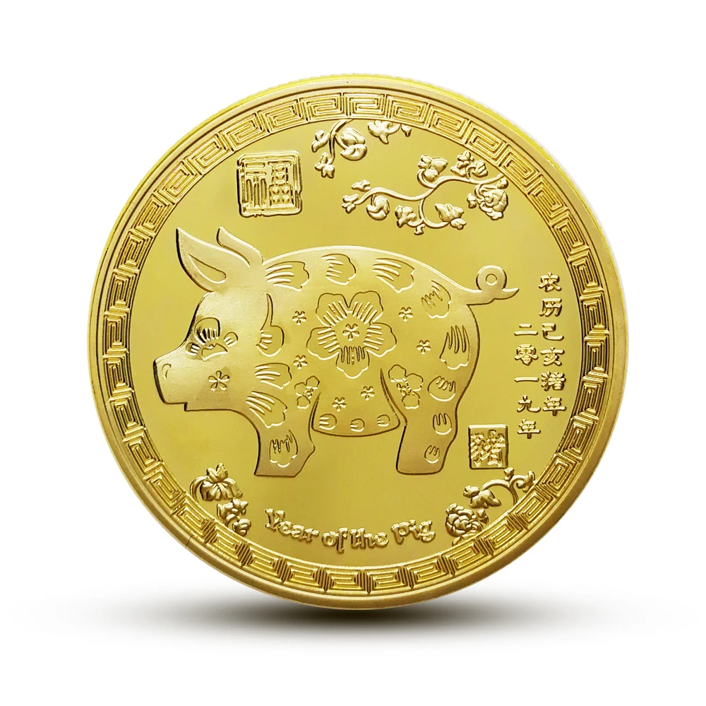 

Счастливая монета 2019, монеты китайского зодиака, год свиньи, цветение персика, памятная монета с золотым покрытием, новогодние подарки, поделки