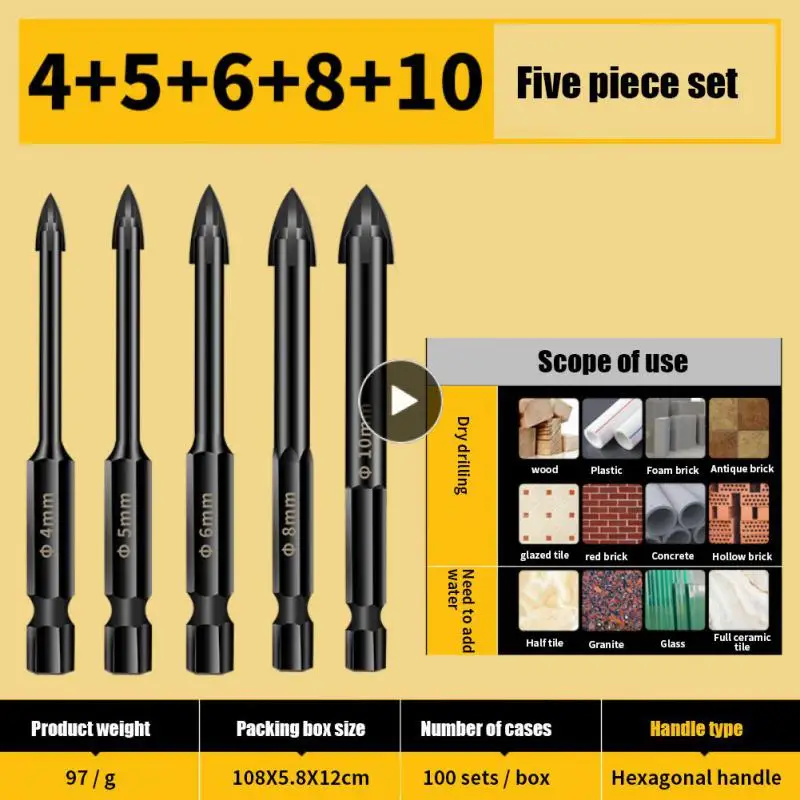 

Triangle Drill Alloy Hexagonal Shank Drill Tile Glass Cross Spear Head Drill Bits Hole Saw Tile Drills Cross Hex Tile Bits