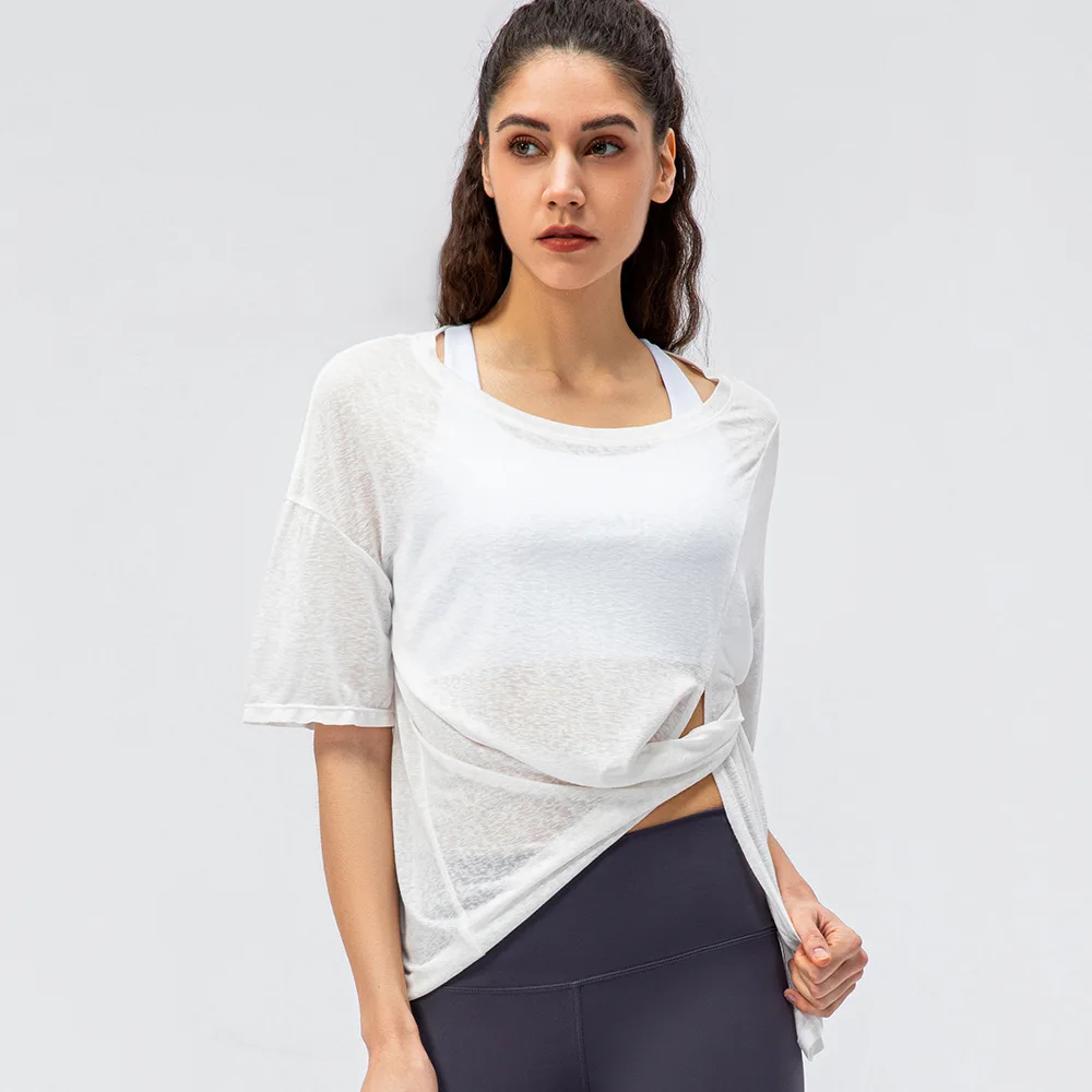 new Spring and summer women's sports running short-sleeved split top quick-drying breathable round neck T-shirt fitness clothes