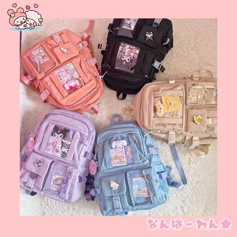 

Новый милый рюкзак Sanrio My Melody Kuromi Cinnamoroll Purin, новый рюкзак с мультипликационным изображением большой емкости, школьный ранец, уличный рюкзак