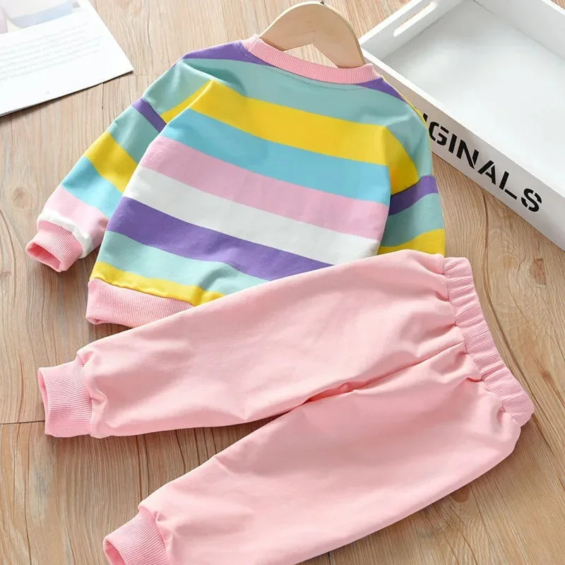 Girls Suit Sweatshirts +Pants Cotton 2Pcs/Sets 2022 Sweet Spring Autumn Thicken Home School Sport Kid Baby Children Clothing Set