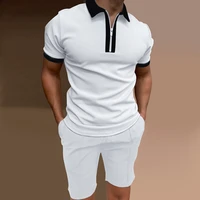 mens solid color polo suit fashion mens streetwear v neck short sleeve shirt and shorts two piece mens casual suit