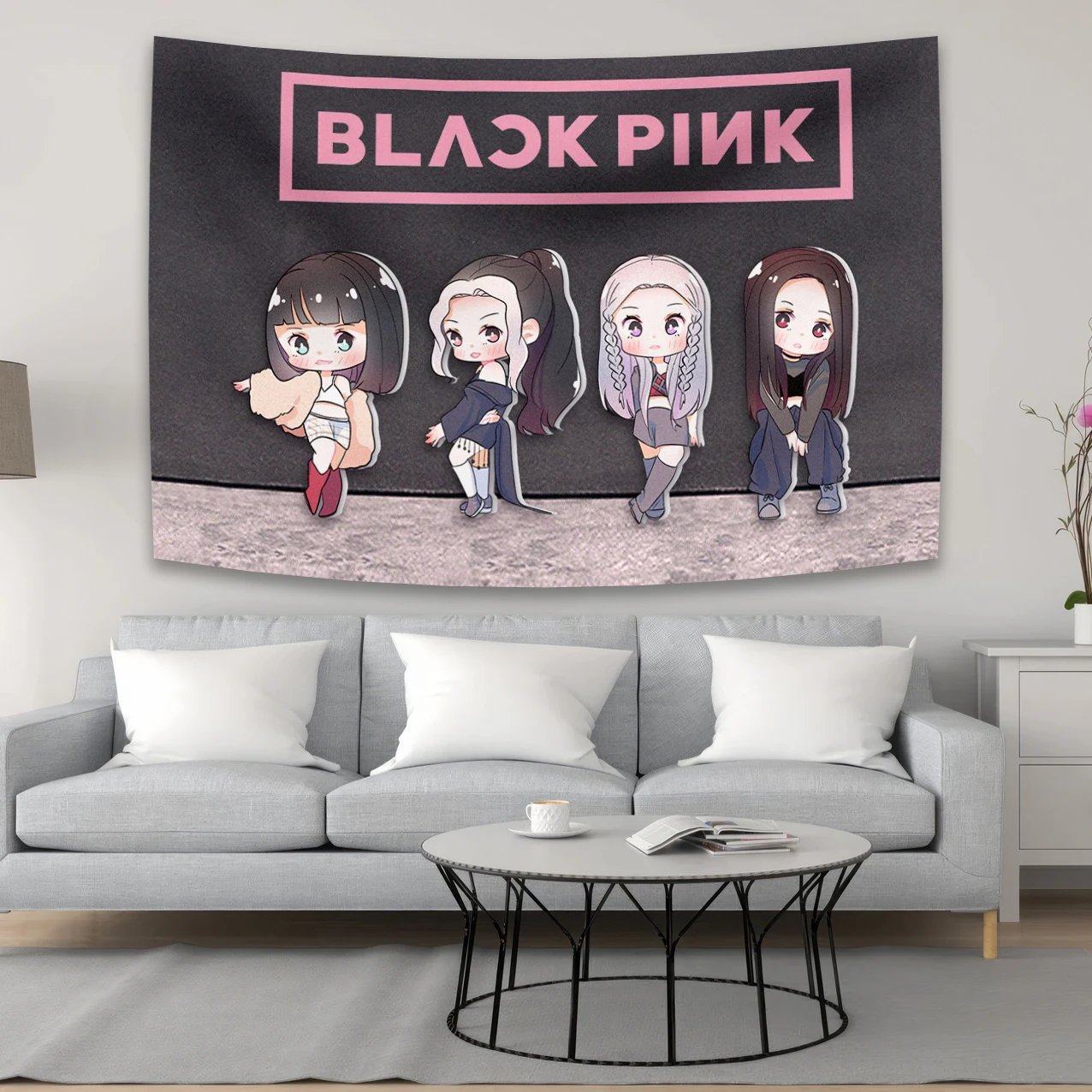 

Декоративный настенный гобелен, настенные панорамные обои черно-розового цвета для спальни, прикроватная подвесная ткань