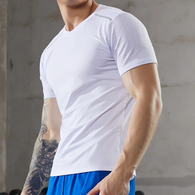 Men Gym T-shirts Sport Quick Dry Breathable Military Training Fitness Short Sleeve Elasticity Bodybuilding Tee Running Shirts
