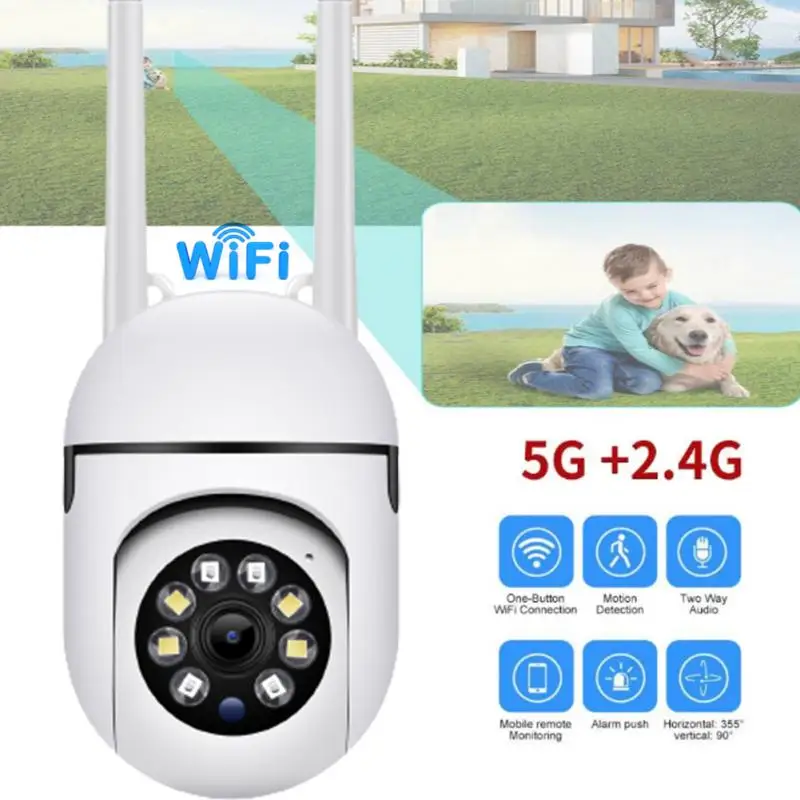 

2.4+5G Dual Band Outdoor IP Monitoring Camera With Color Night Vision Security Camera AI Human Detection WiFi Surveillancmonitor