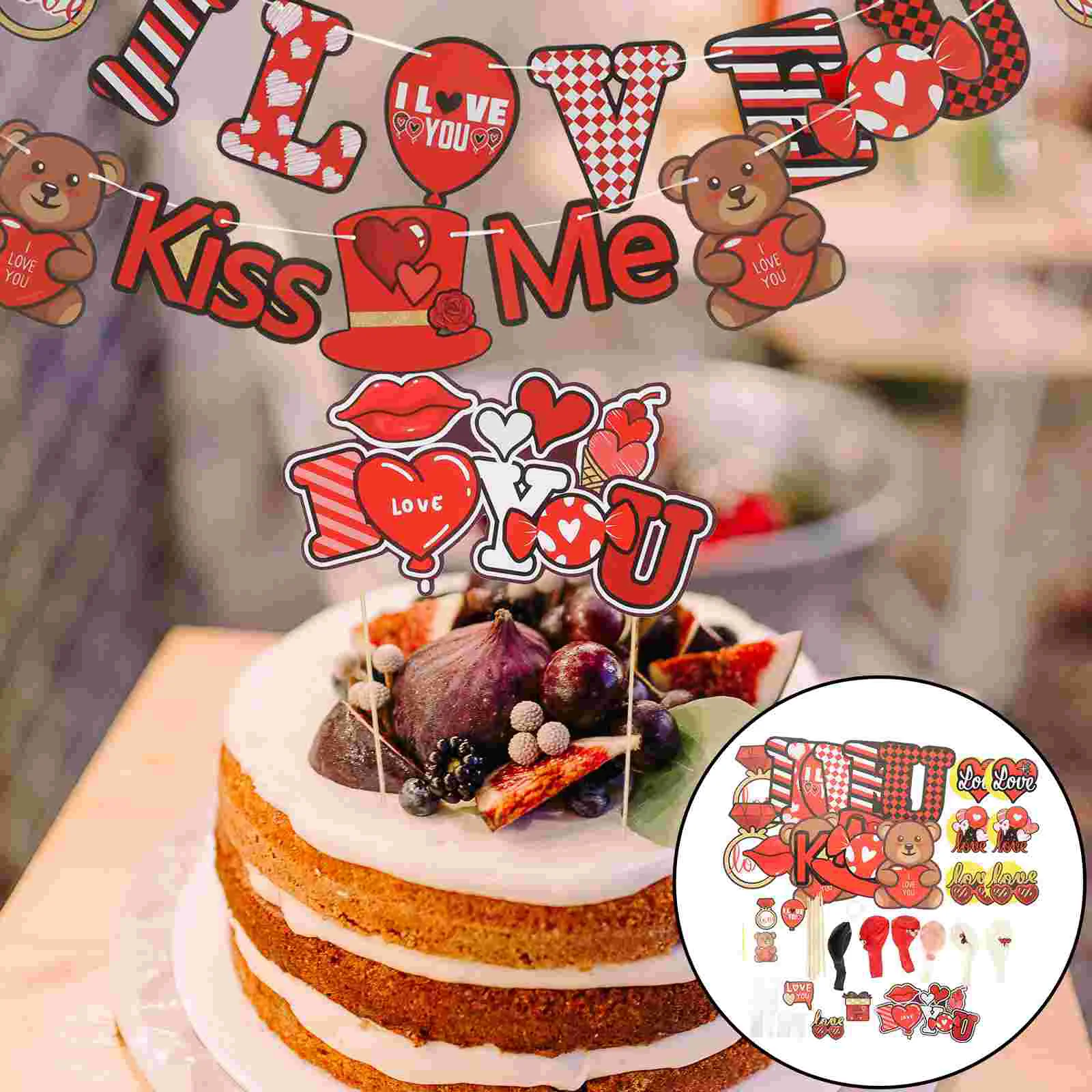 

Valentine Dayballoons Party Banner Decor Scene Prop Decorative Layout Ornament Props Spiral Hanging Wedding Romantic Picks Cake