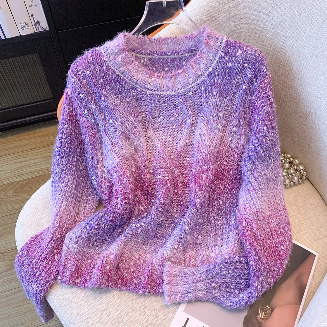 

Autumn Winter Dot Colorful Knitted Short Sweaters & Jumpers Women's Round Neck Knitwear Pullover Top Korean Popular Clothes