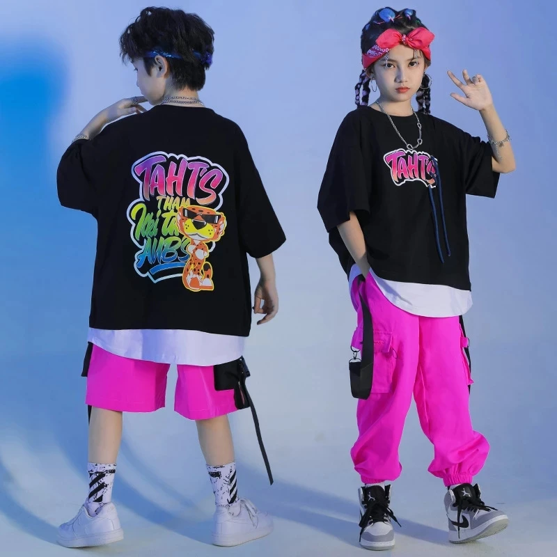 

Детская одежда в стиле K-POP в стиле хип-хоп, черная и белая футболка большого размера с принтом, топ, уличная одежда, брюки-карго для девочек и ...