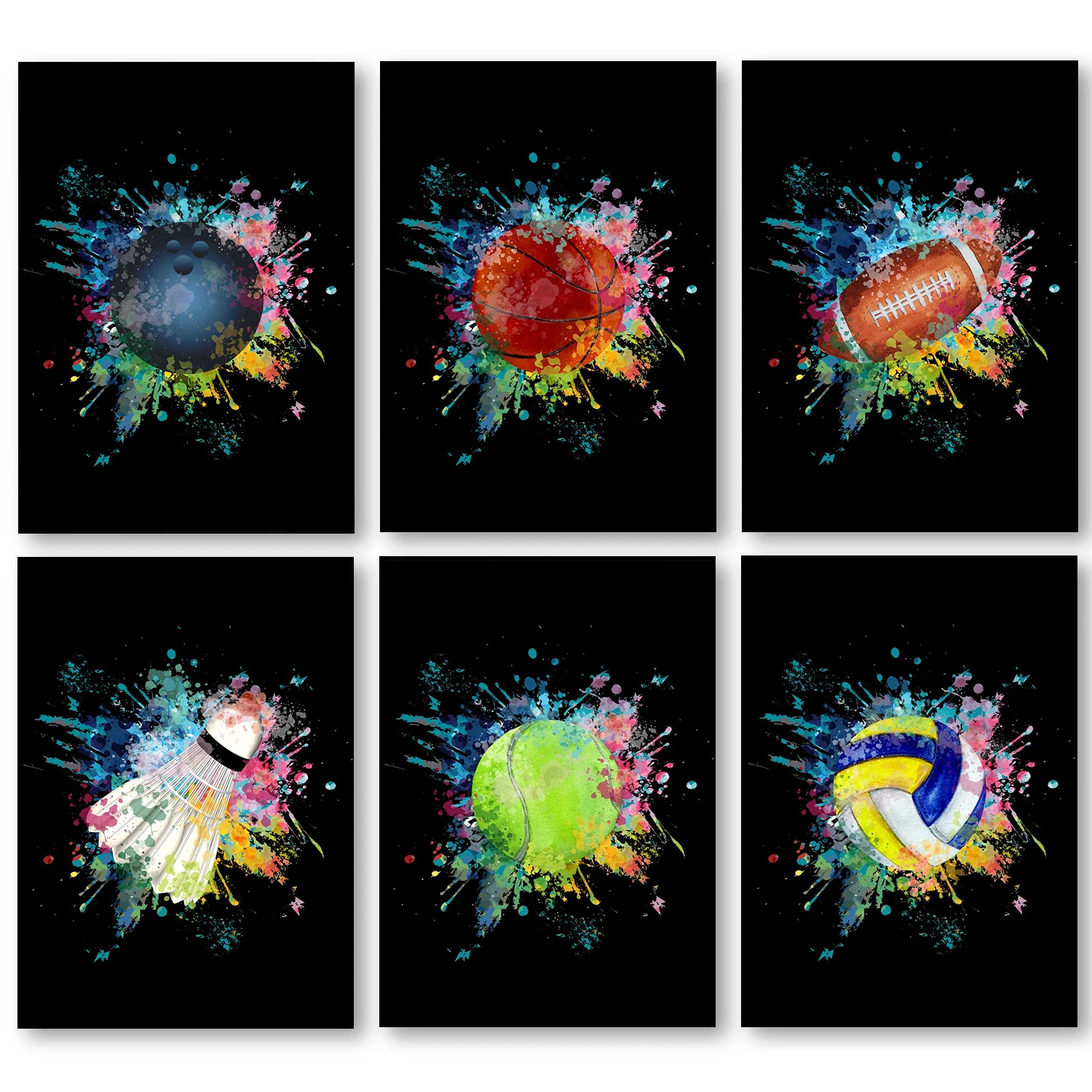 

Graffiti Sports Balls Canvas Painting Colorful Gym Basketball Football Poster Print Wall Art Picture Living Room Decor Cuadros