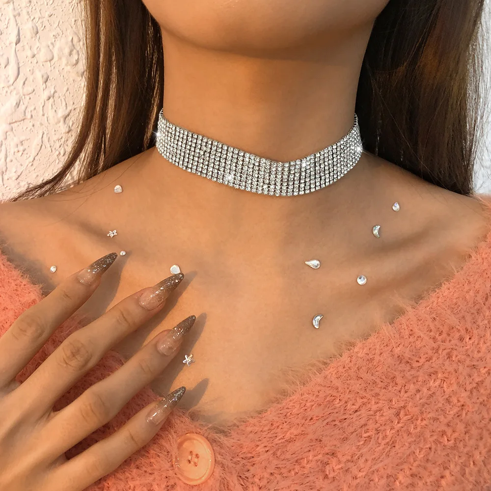

Light Luxury Neck Chain Female Rhinestone Claw Chain Chocker Necklace Nightclub Disco Exaggerated Necklace