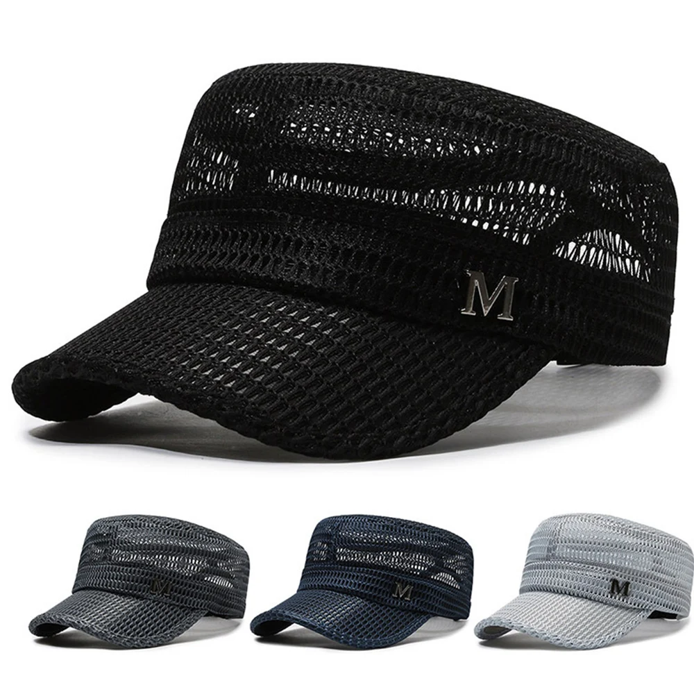 

Mesh Flat Caps Trucker Snapback Hat Military Baseball Cap Breathable Men Women Outdoor Summer Classic Mesh Headgear Flat-top Hat