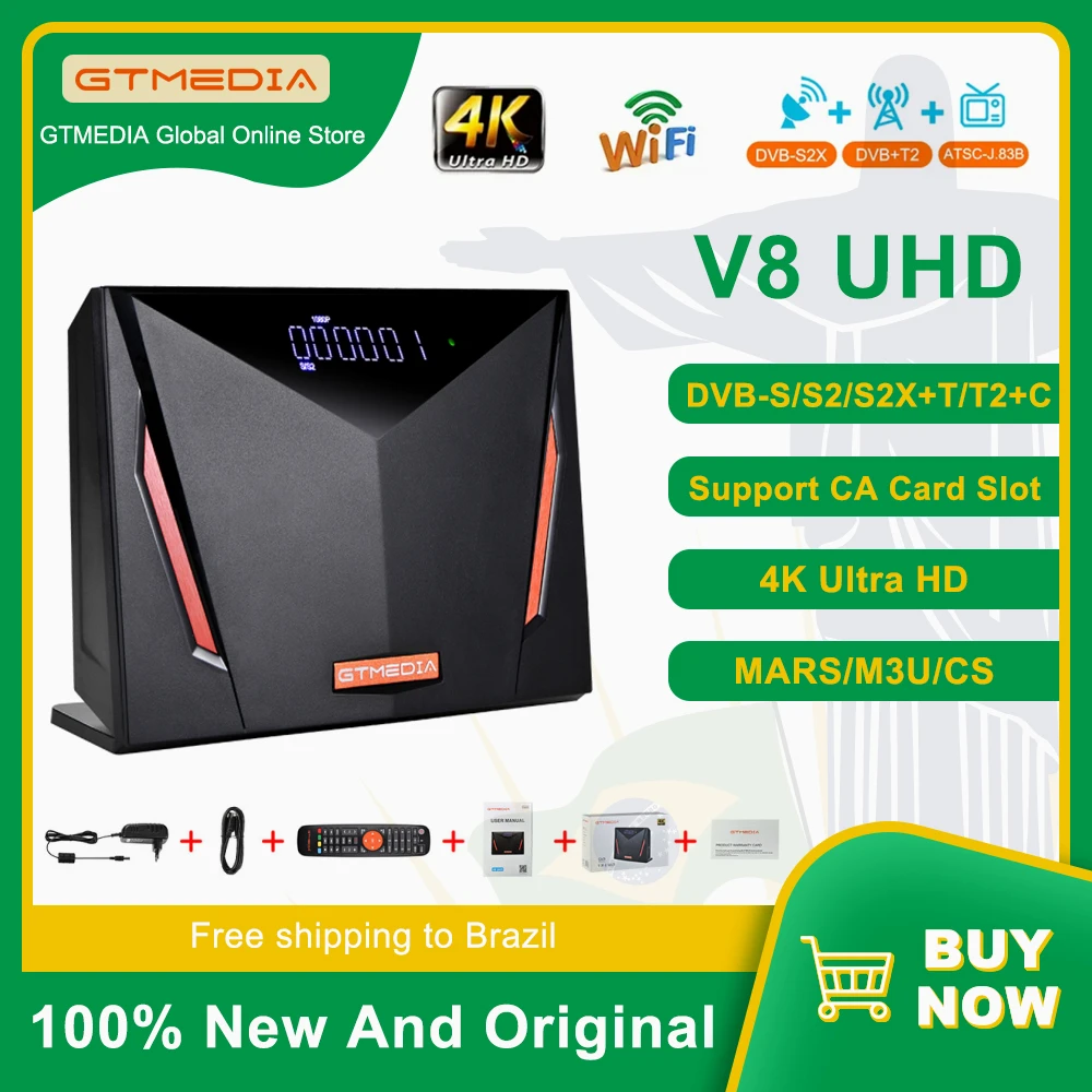 Спутниковый ресивер GTMEDIA V8 UHD с поддержкой DVB-S2,DVB-T2, BISS Key,PowerVu,MARS,M3U,CCAM,CA Card Slot,4K TV Box с Wi-Fi