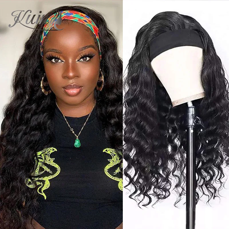 

Natural Wave Headbang Wigs Human Hair For Women 10-30inch No Glue No Sew Wavy Scarf Wig Brazilian Glueless Wig 180% Density