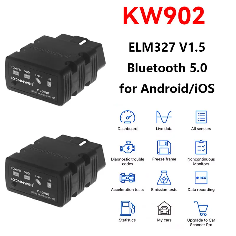 

KONNWEI KW902 Bluetooth 5.0 ELM327 V1.5 Автоматический сканер OBD2 Автомобильные диагностические инструменты ELM 327 V 1 5 OBD 2 считыватели кодов для Android iOS