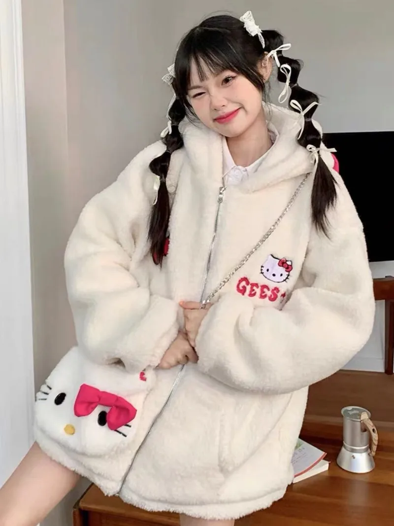 Флисовый кардиган с вышивкой Hello Kitty японский кавайный для девочек новые милые