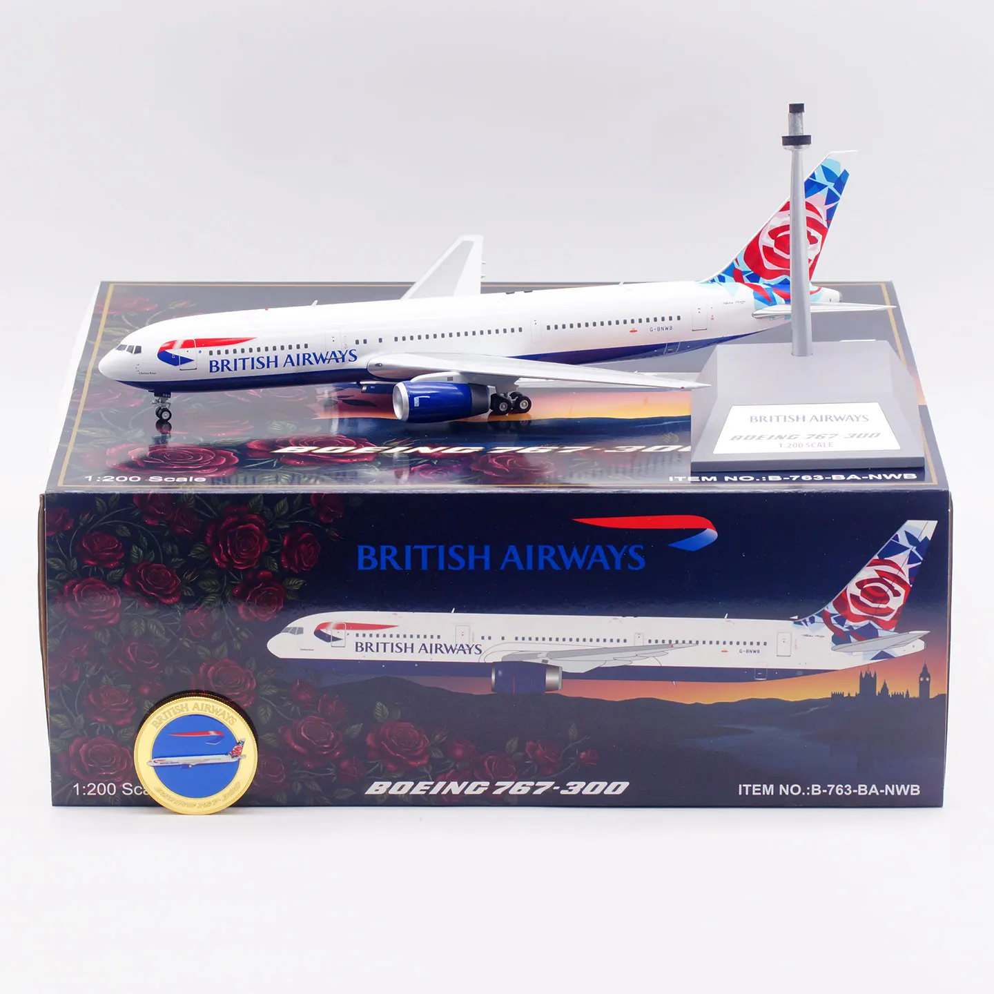 Фото B-763-BA-NWB Коллекционная модель самолета из сплава, подарок, масштаб 1:200, BRITISH AIRWAYS Boeing B767-300, литая модель самолета G-BNWB №1