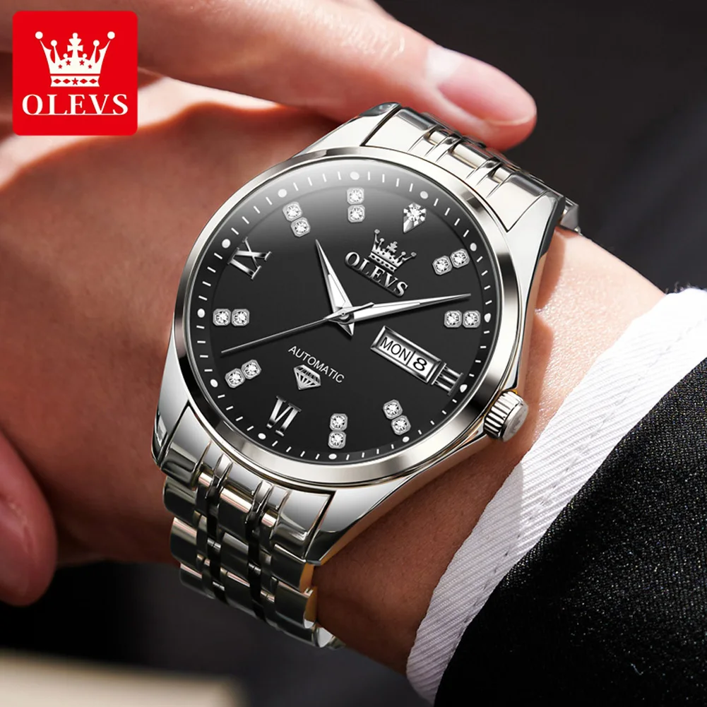 OLEVS модные механические часы с бриллиантами мужские водонепроницаемые