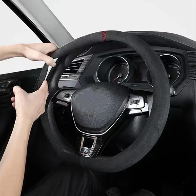 

Steering Wheel Cover, Ultra-thin, Non-slip, D-shaped Round, Breathable, Sweat-absorbent, Suede Cover for All Seasons