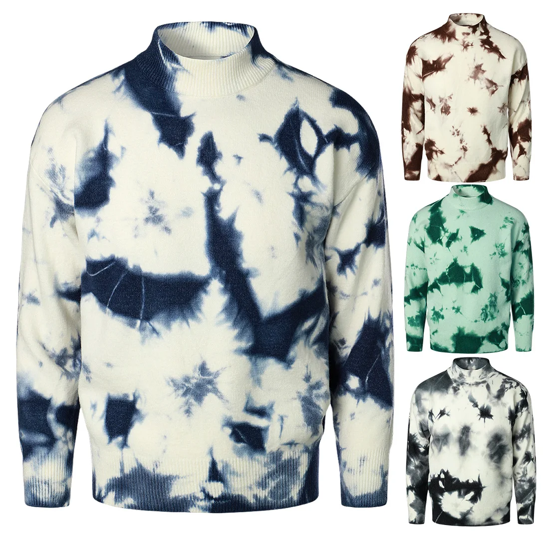 

2022 Модная трикотажная водолазка для молодых мужчин, пуловер, модный свитер с принтом брызг и чернил