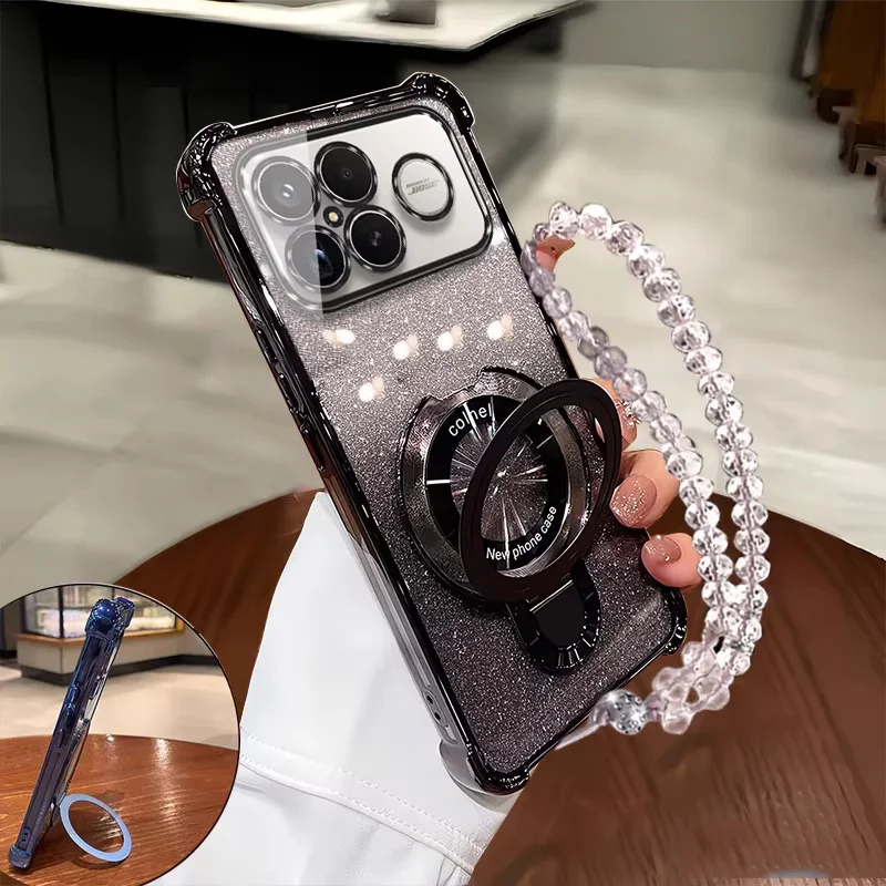 Фото Чехол для телефона Poco F8 Ultra с блестящим покрытием, противоударный, для Xiaomi Poco F8 Ultra, PocoF8 Pro, F8Pro, с магнитным держателем и браслетом №3