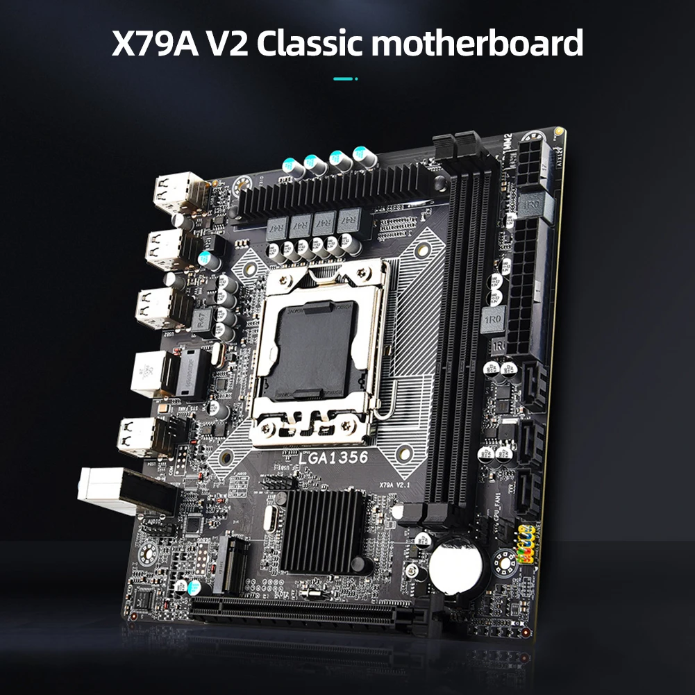 

Материнская плата X79A V2 для компьютера, материнская плата 3 SATA 2.0 64 Гб LGA1356 2 DDR3 для настольного компьютера, материнская плата 10 USB2.0 100M NIC 5,1, аудио канал