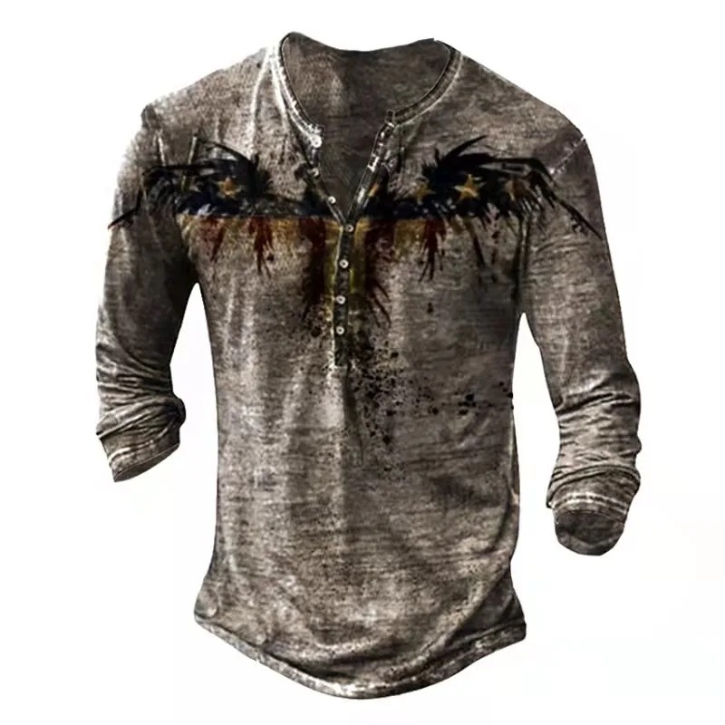 Мужская Винтажная футболка на пуговицах Повседневная Свободная с длинным