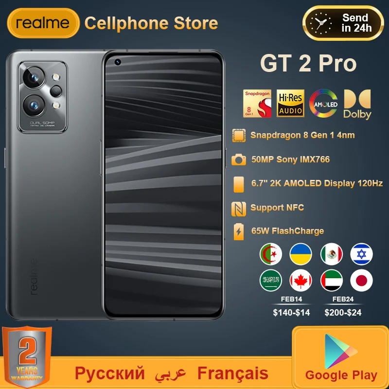 Realme GT 2 GT2 Pro 5G Mobile Phone Snapdragon 8 Gen1 120HZ 2K AMOLED Screen 5000 mAh 65W 50MP google play NFC smartphone