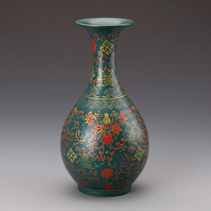 

Классическая Античная китайская фарфоровая зеленая глазурованная эмалированная Цветочная ваза Цзиндэчжэнь для коллекций