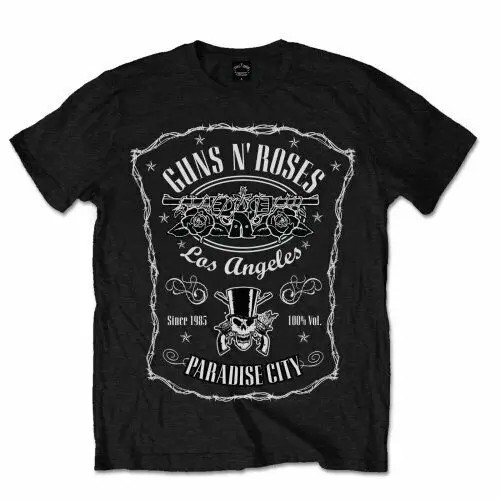 

Official Guns N Roses T Shirt Paradise City Label Black Mens Classic Rock Tee