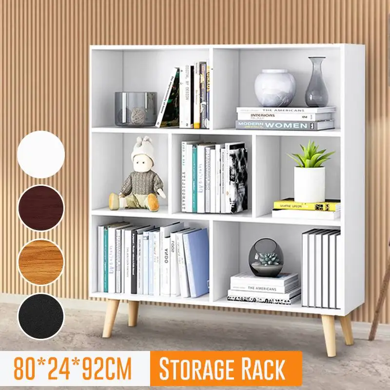

7 Compartments White Bookshelf Bookcase Room Divider File Shelves 80x24x92cm Standing Storage Shelf with Drawer Legs