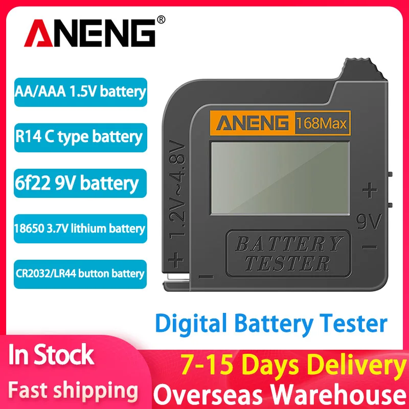 

ANENG 168Max Digital Lithium Battery Capacity Tester Universal Test Checkered Load Analyzer Display Check AAA AA Button Cell