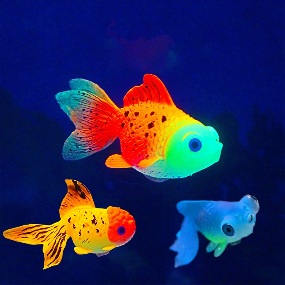 Silicone Aquarium Artificial Goldfish Luminous Fish Aquatic Landscape Glow In Dark Underwater Tank Decoration |