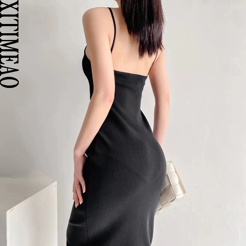

Xitimeao New Summer Woman Slim Knitting Dress Sexy Back Hollowed Out Off Shoulder Sling Halter Long Dresses