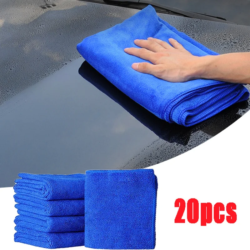 

20Pcs Car Microfiber Cleaning Towel Absorbent Washing Cloth Square for Home Kitchen Bathroom Towels Auto Care Blue 30x30cm