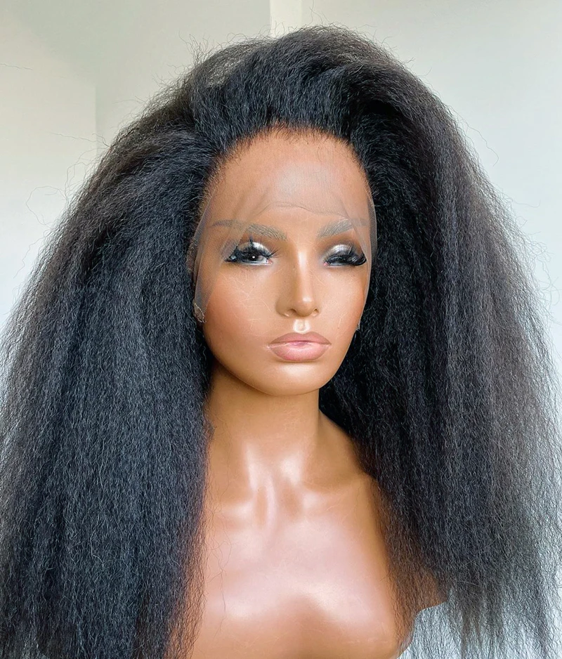

Натуральный черный мягкий 26 дюймов 200 плотность длинный курчавый Yaki прямой глубокий кружевной передний парик для африканских женщин с BabyHair термостойкий