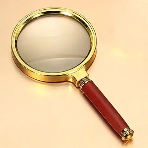 

10X Handheld Magnifying Glass Antique Mahogany Handle Magnifier 60mm Lens For Science Seniors Reading Inspection