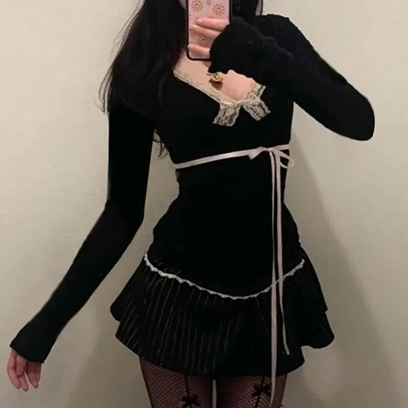 2024 летние милые черные футболки с кокеткой женские привлекательные кружевные