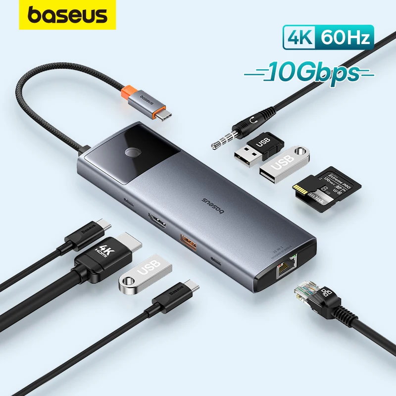 

Baseus 4K@60Hz USB hub HDMI-compatible for Steam Deck Metal Gleam USB 3.2 Gen 2 USB C Hub Adapter for Laptop Accessories