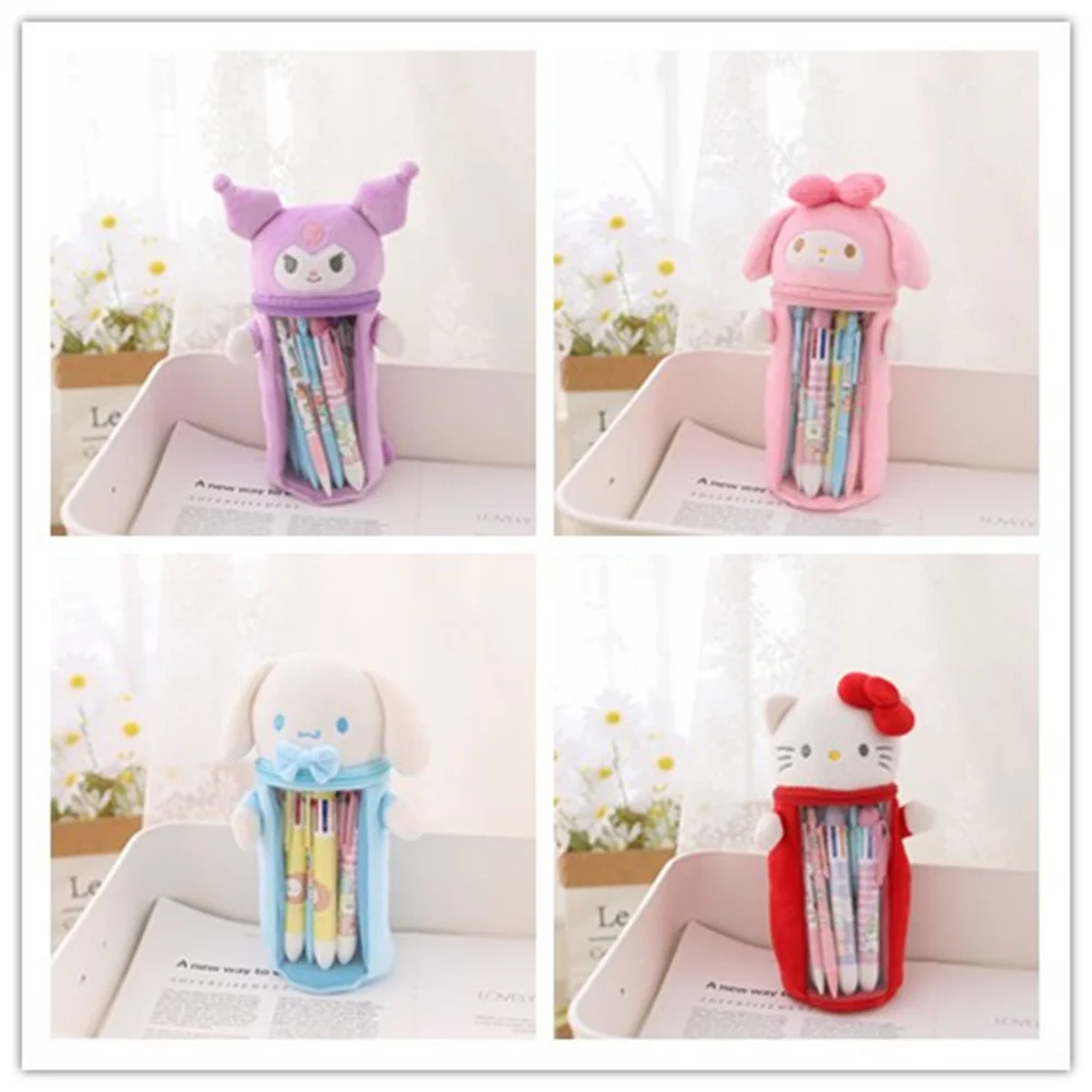 Case Kawaii Sanrio Cartoon Kuromi My Melody Cinnamoroll Plush Doll Cute Beauty Pen Holder Box Toys For Girls Gift